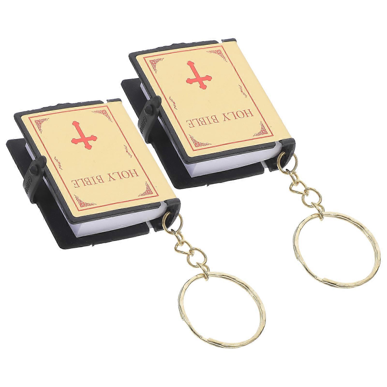 Mini Bible Keychain 2Pcs Religious Keychains with Golden Key Rings