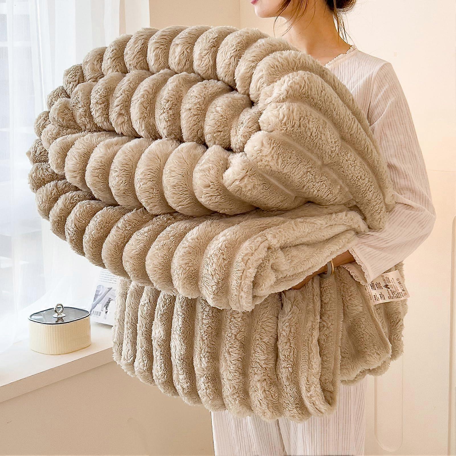 Plush Throw Blanket Khaki UltraSoft Flannel Fleece Warm for Bed Sofa Home Office 78.7x90.5in
