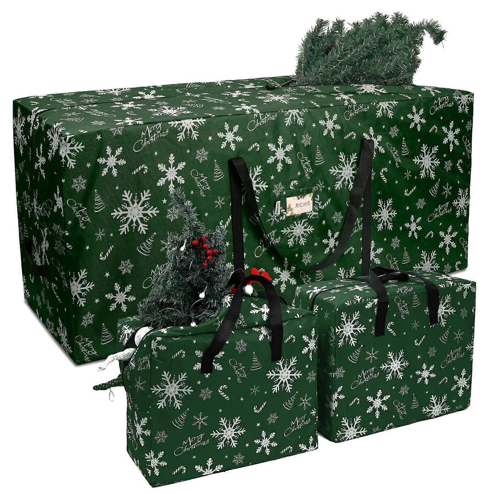 Christmas Tree Storage Bag for 9ft Artificial Tree, 600D Oxford, TearResistant with Handles, 3pc Green Set