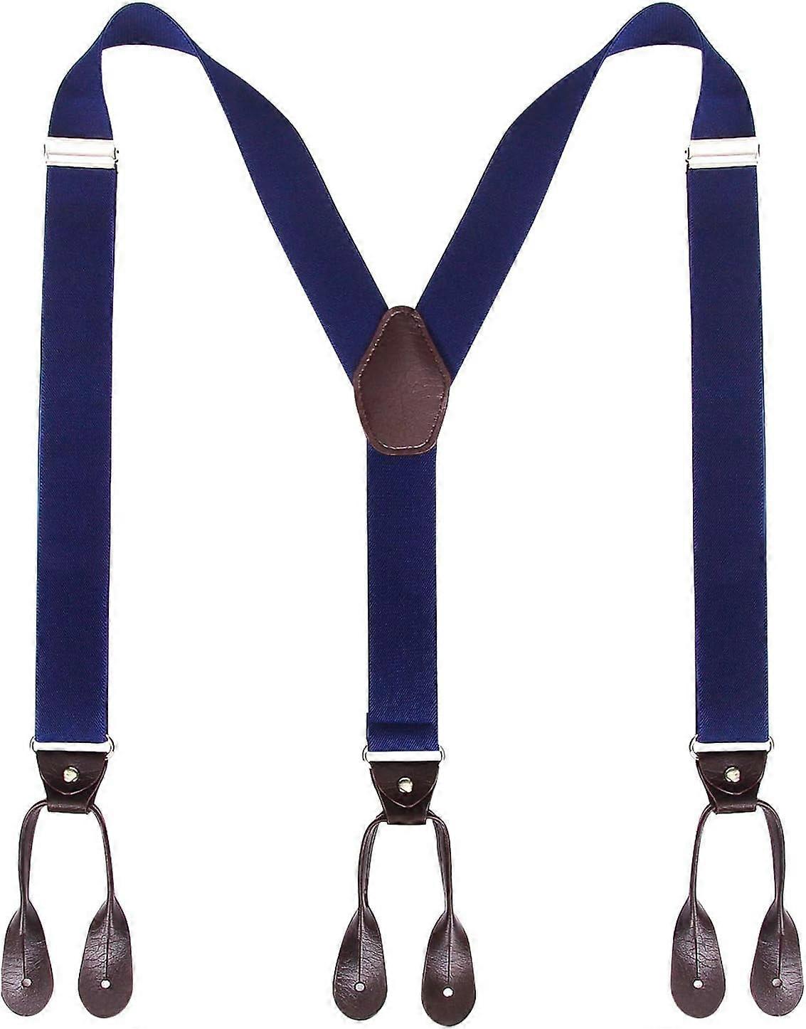 Mens Button End Suspenders Braces - 1.37 Inches Wide Y Shape Adjustable Button End Elastic Suspender