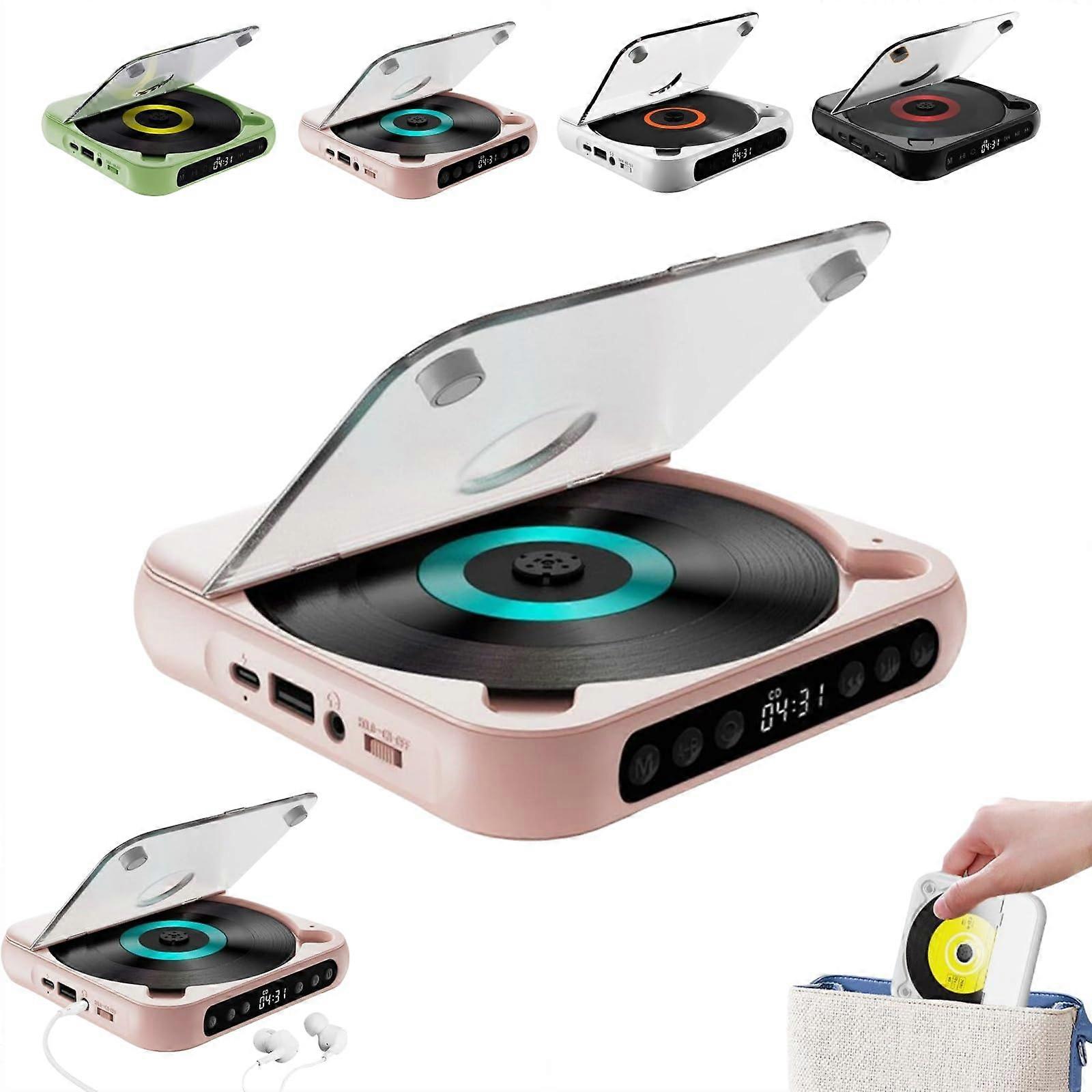 Portable BluetoothCompatible CD Player HiFi Sound Wireless Playback Rechargeable Battery Pink