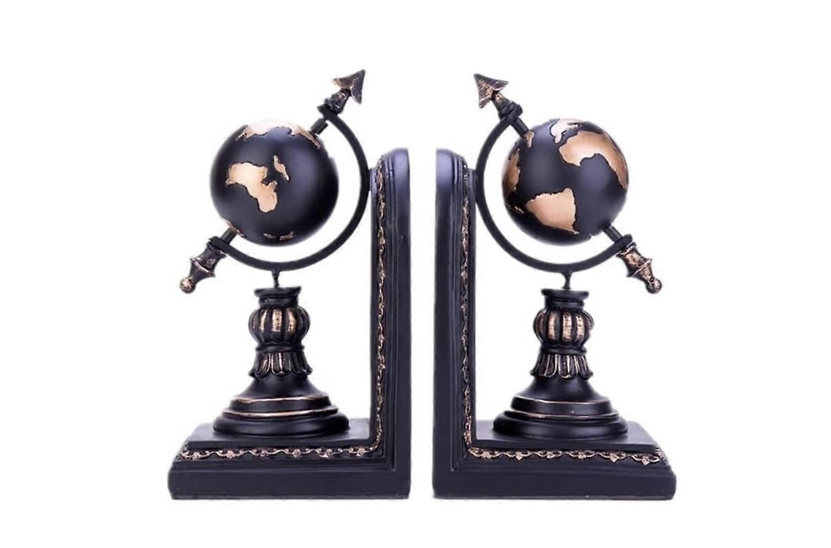 Globe Bookends with Rustic World Design, Durable Resin Decorative Bookends for Secure Shelf Organization