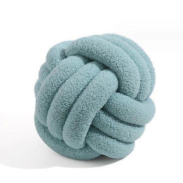 Hand Knitted Knotted Ball Lambswool Pillow Blue 35CM
