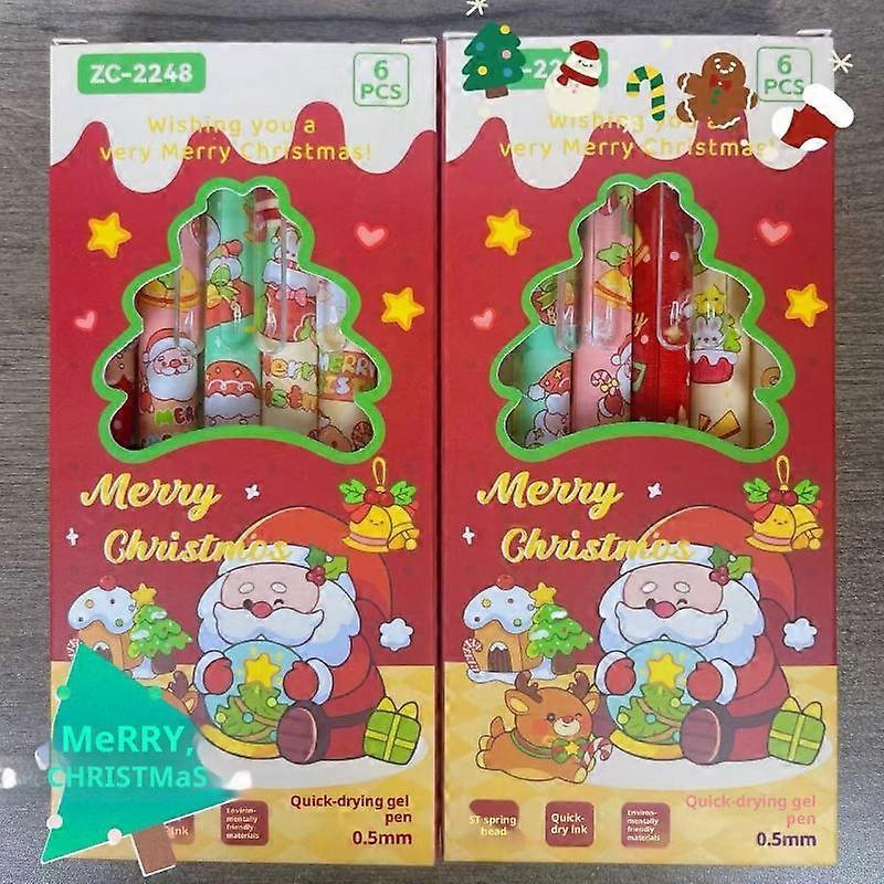 Stylo de poche dessin anim�� de no?l, 6 pi��ces, encre noire, s��chage rapide, stylo neutre mignon, fournitures de papeterie d'��criture scolair