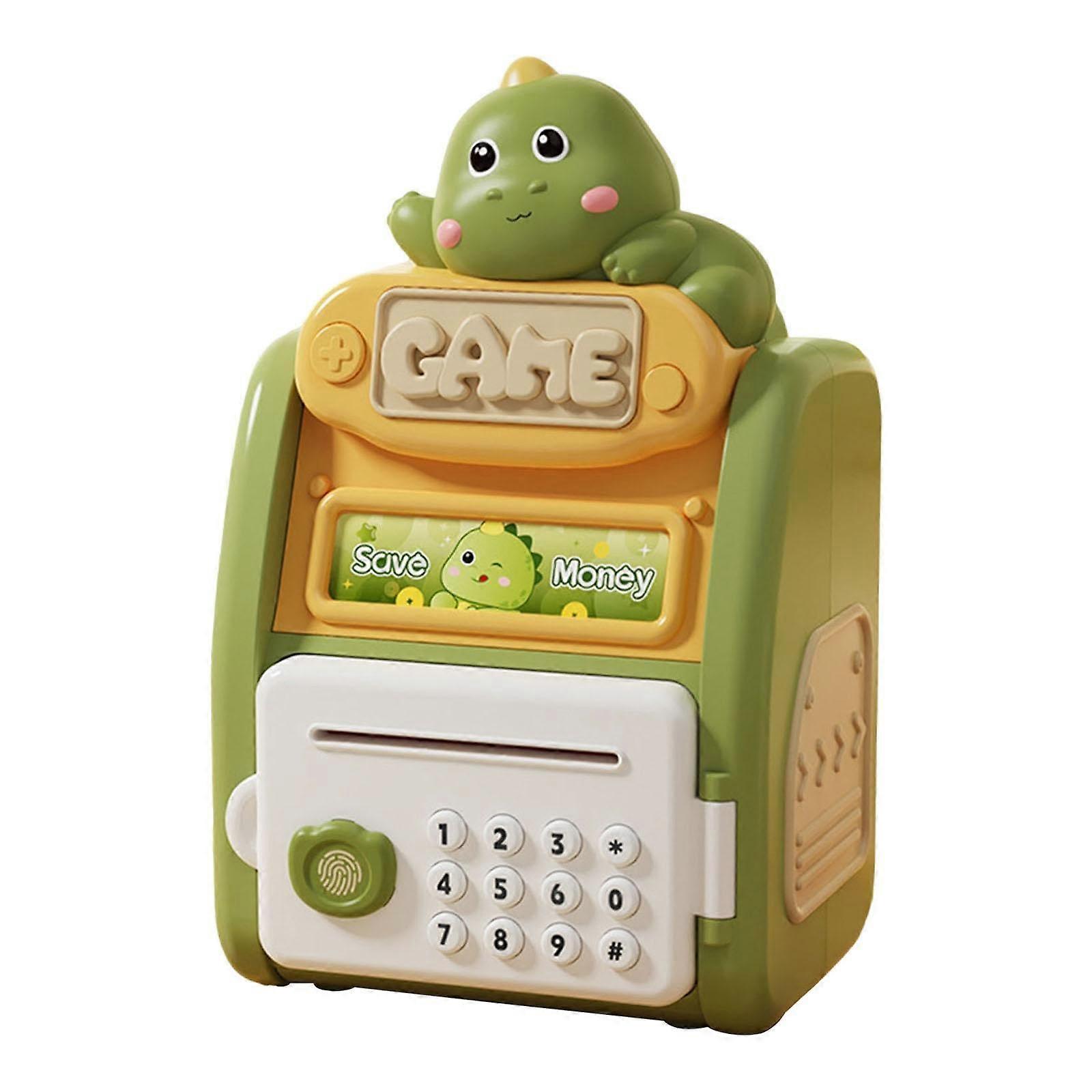 Fingerprint ATM Piggy Bank with Fingerprint Password Lock, Dinosaur Design Electronic Money Saving Box for Kids