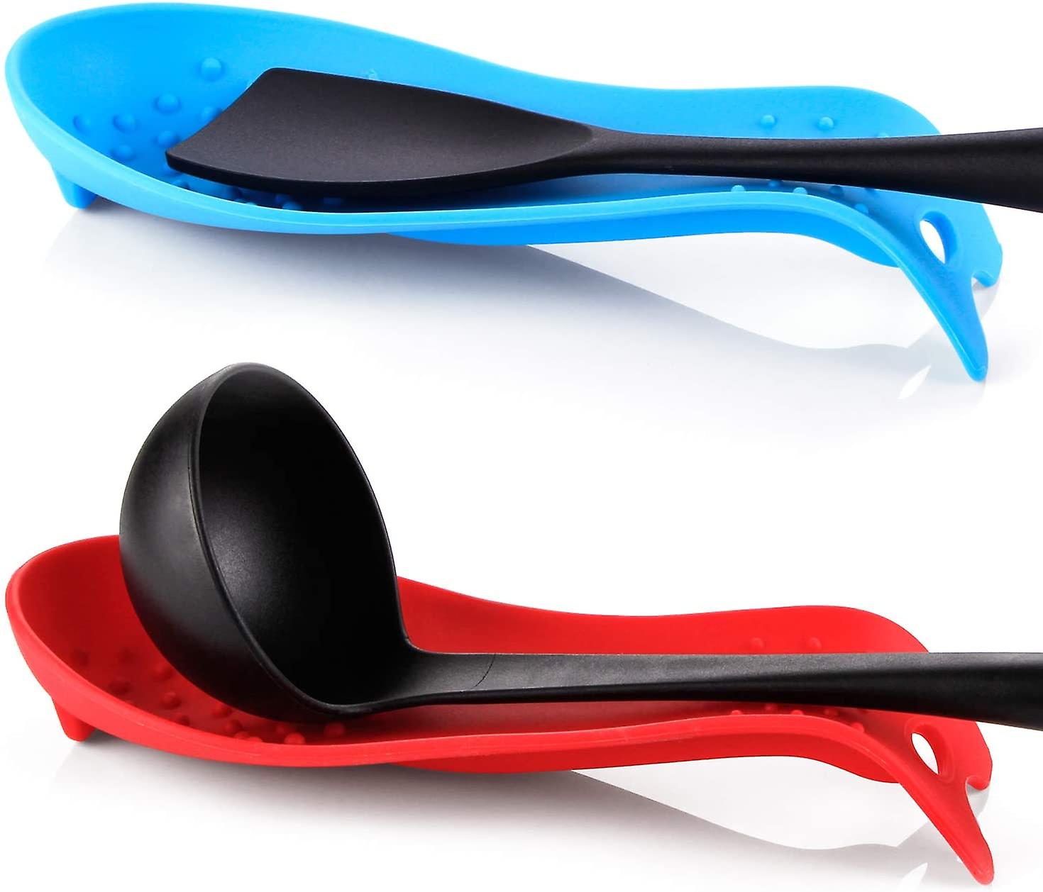 Silicone Spoon Holder, Kitchen Cookware Holder (2pcs, red and blue)