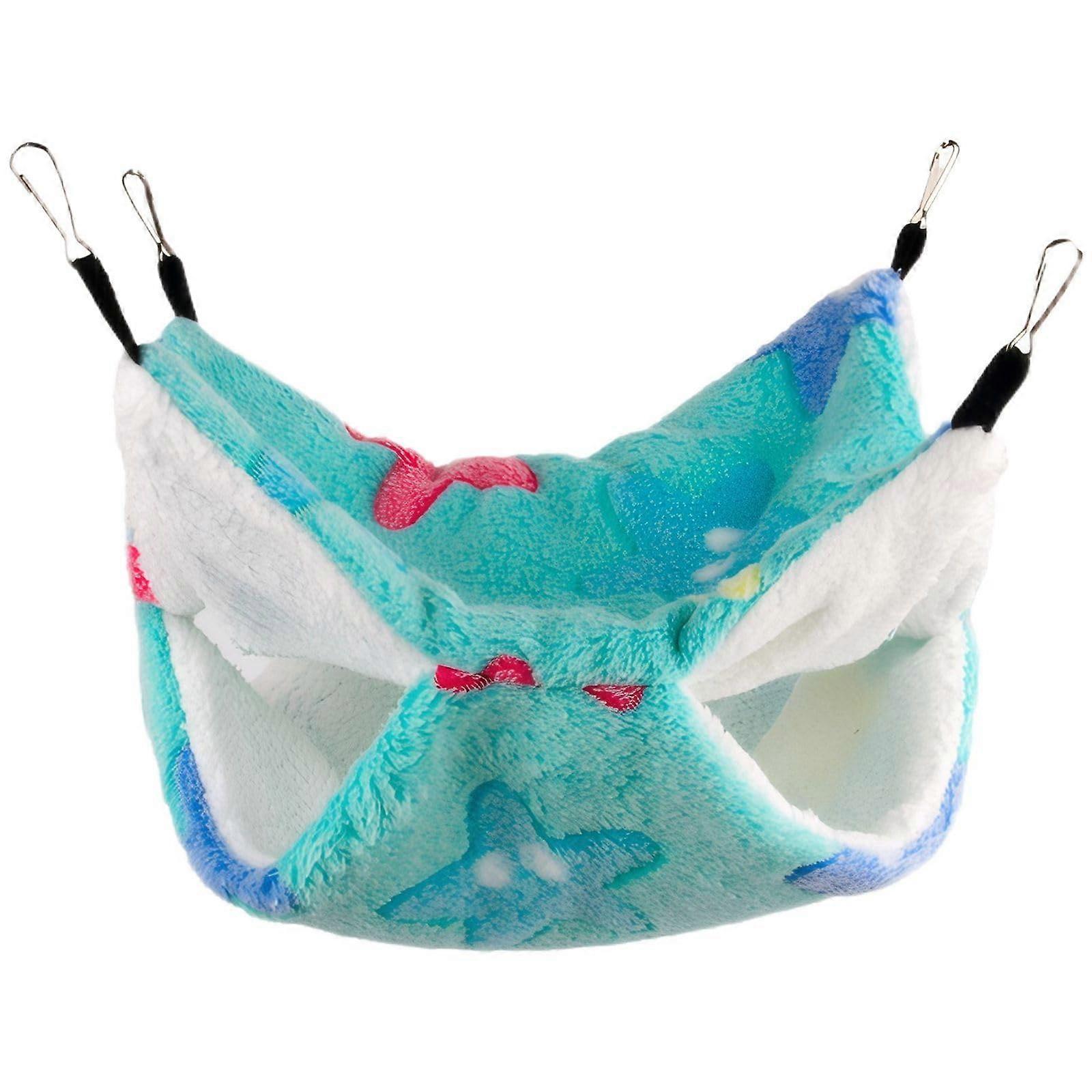 Small Pet Hammock DoubleLayer Cotton Bed for Hamster Cage with Hooks Blue 20x20 cm