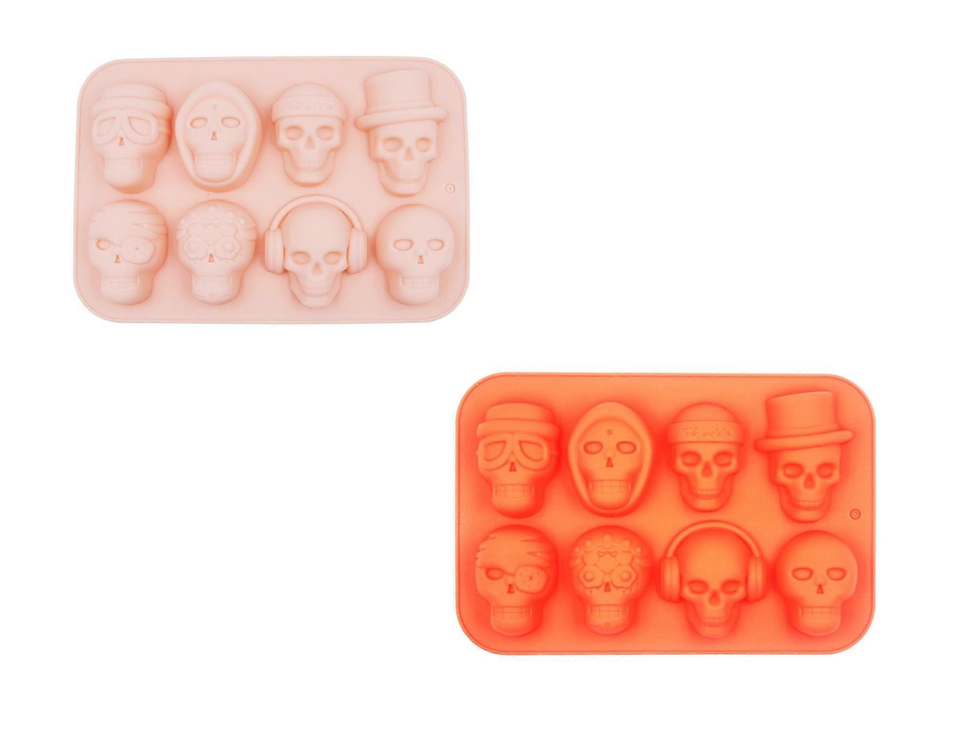 2 Pack Skull Silicone Chocolate Mold, 8 Cavities, Nonstick Easy Release for Candy Cake Decoration