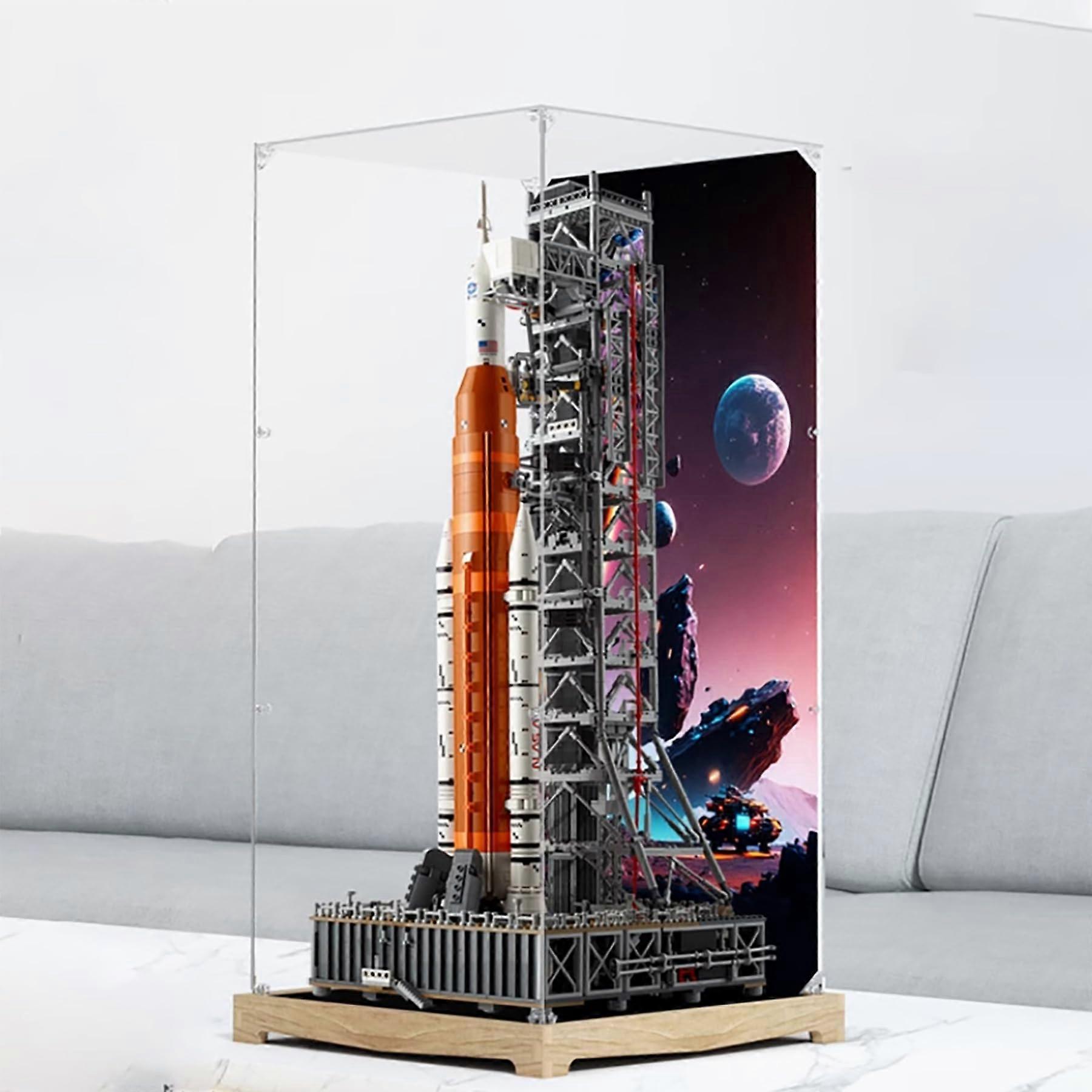 Display Case Acrylic Box for  10341 Space Launch System with Dustproof Protection and Wood Base