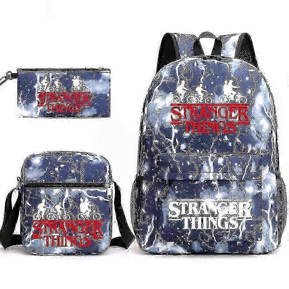 Stranger Things Backpack 3 Piece Set Student School Bag Canvas Bag JJM