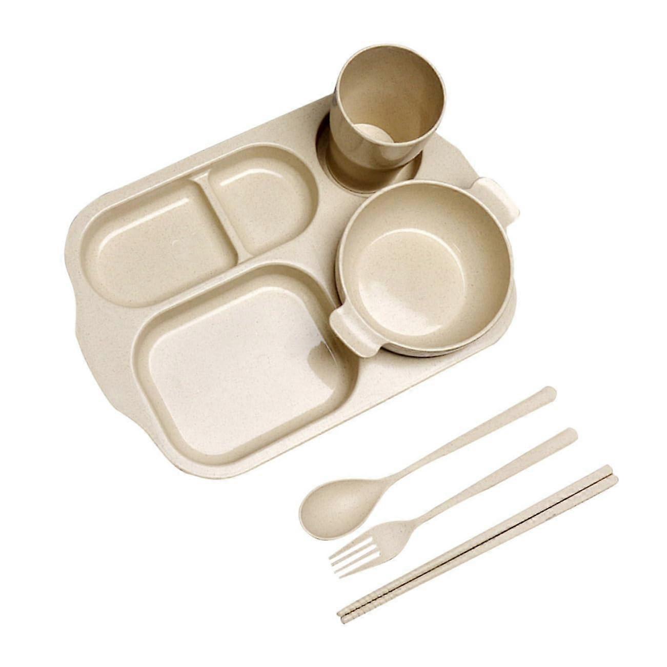 Wheat Straw Dinnerware Set 6pcs Unbreakable Microwave Dishwasher Safe Plates Bowls Cups Yellow