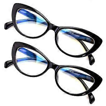 2 Pairs Cat Eye Blue Light Blocking Reading Glasses for Women, 3.25x Magnification, Black Finish