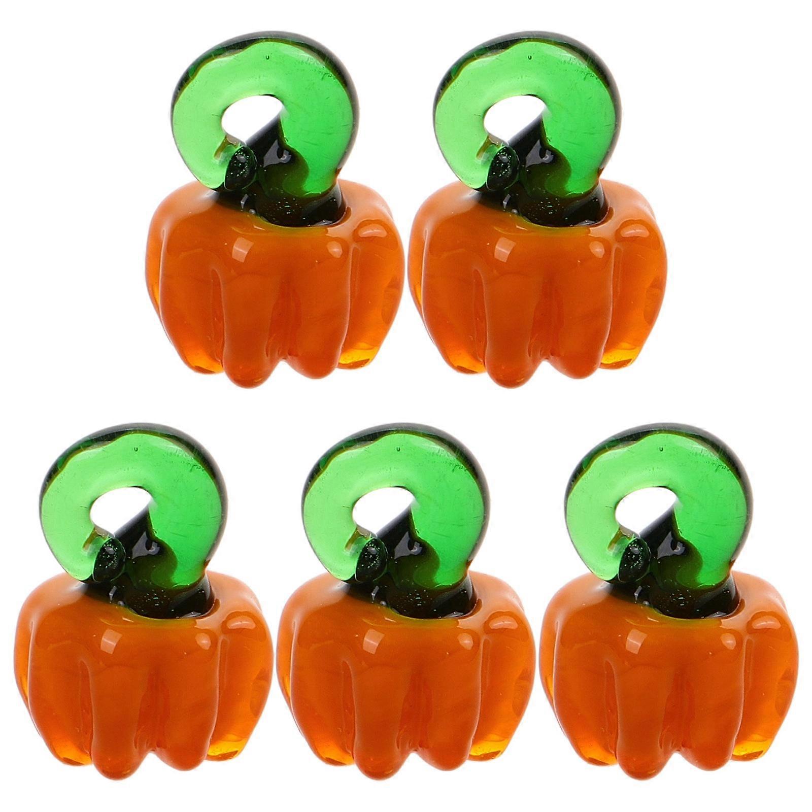 Handmade Pumpkin Shape Glass Beads for DIY Crafting 5Pcs Orange