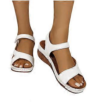 Keilsandalen für Damen, Keilsandalen für Damen, Keilsandalen mit Knöchelriemen und offener Zehenpartie, Weiß, Größe 7