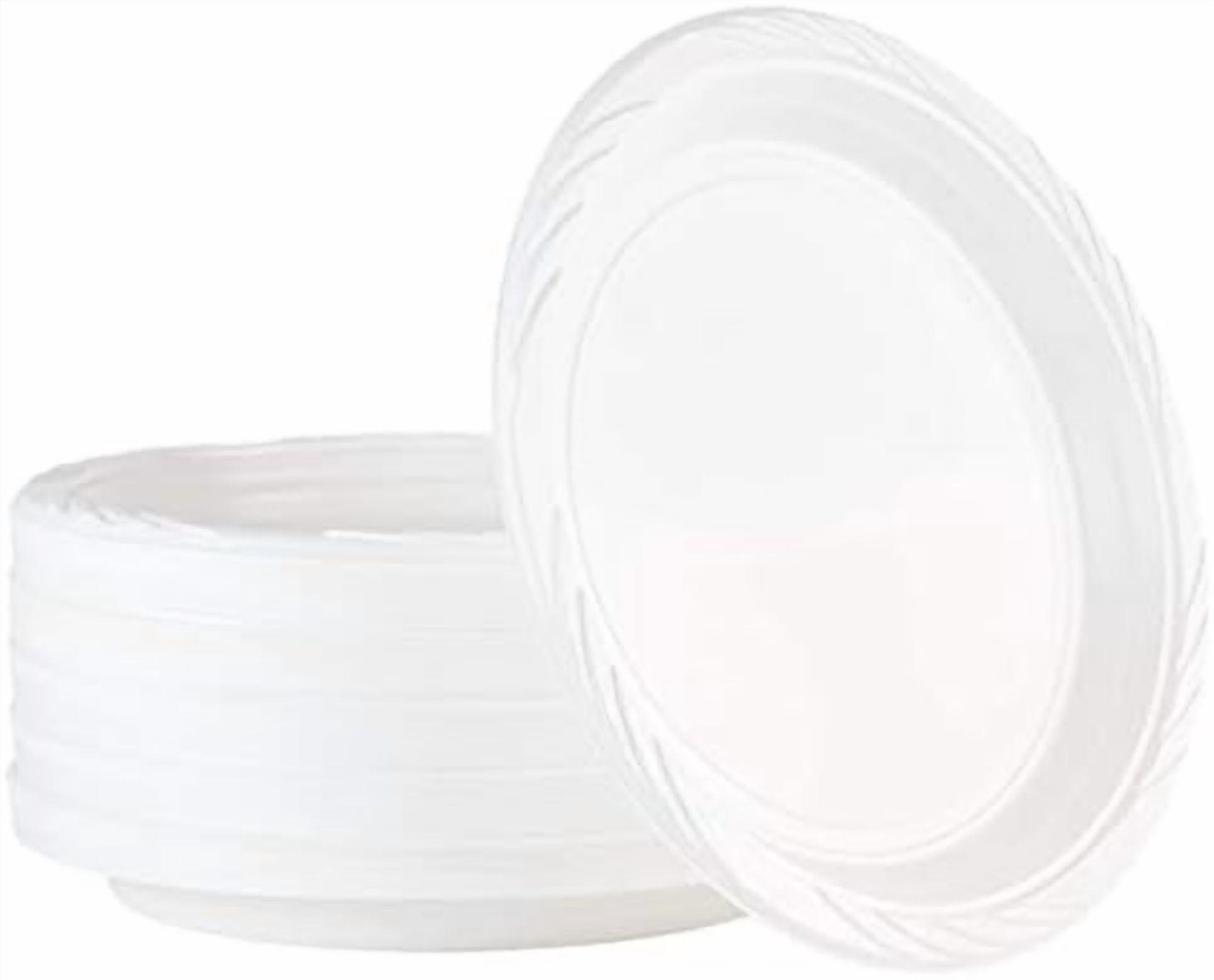 100 Count Disposable 10 Inch White Plastic Dinner Plates Extra Large