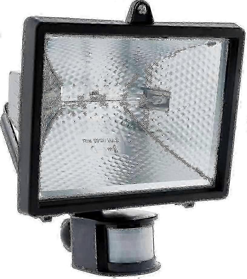 400W Black Halogen Floodlight with Detector, IP44, Timer, 12M Range - Compatible