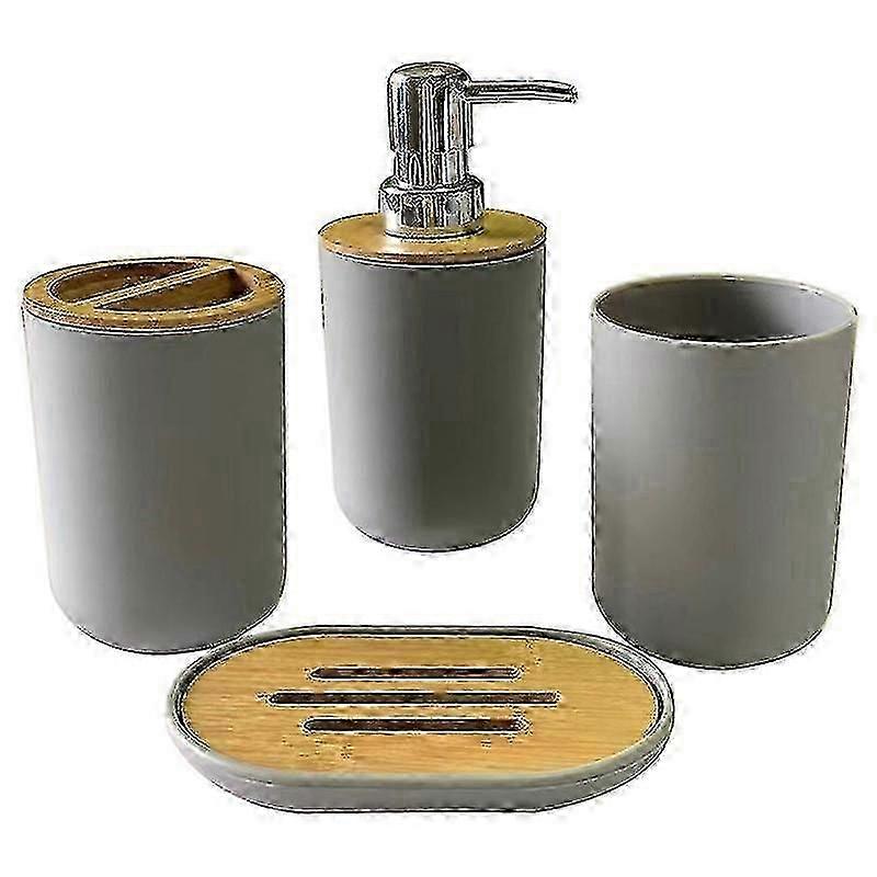 Bathroom Accessories Set, Plastic Bamboo Bathroom Kit, Gray