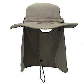 Men's Sun Hat with Neck Cover Quick-drying UV Protective Cap Fishing Cap (Light Gray + Army Green Shawl)