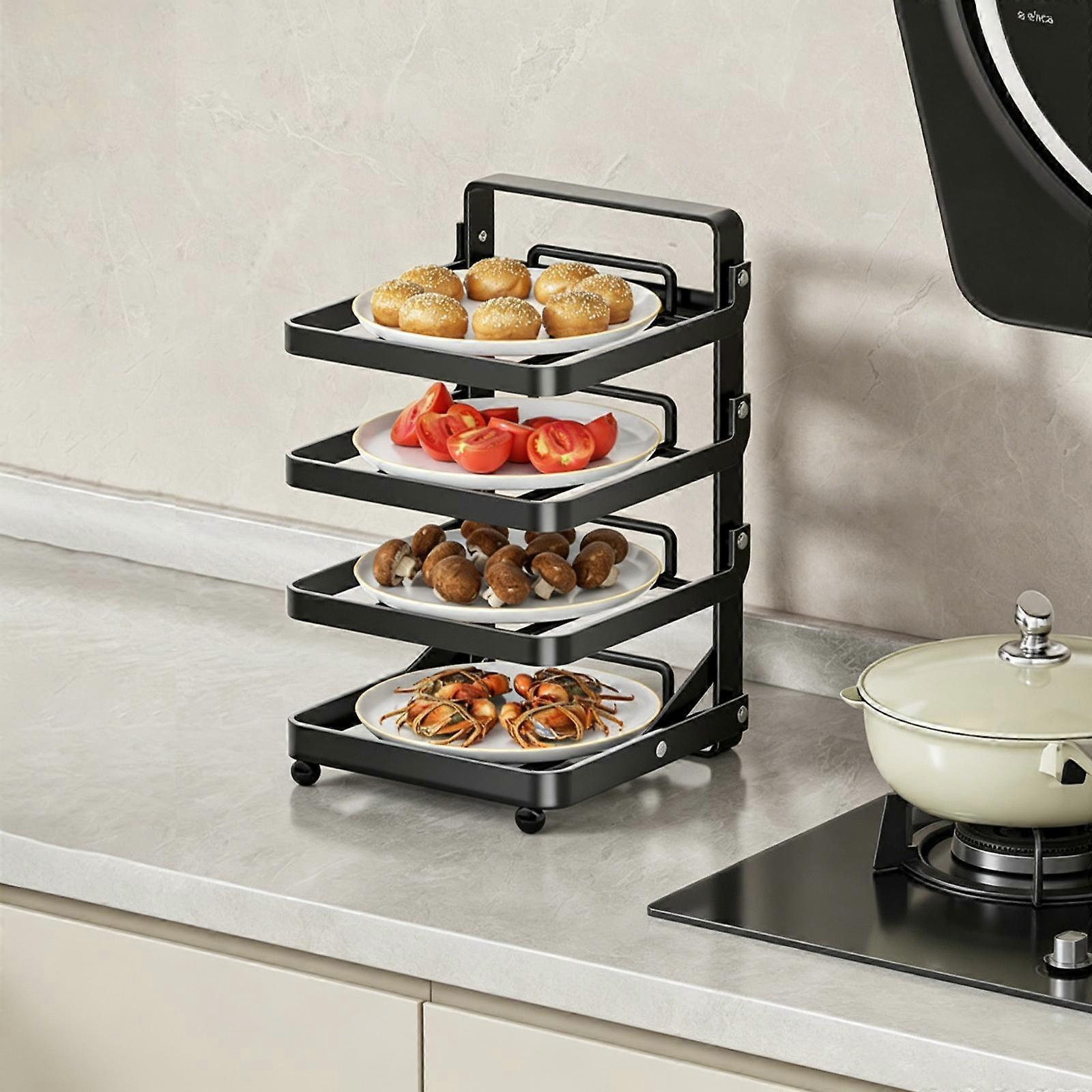 Multi-Tier Kitchen Food Preparation Rack Foldable Storage Rack