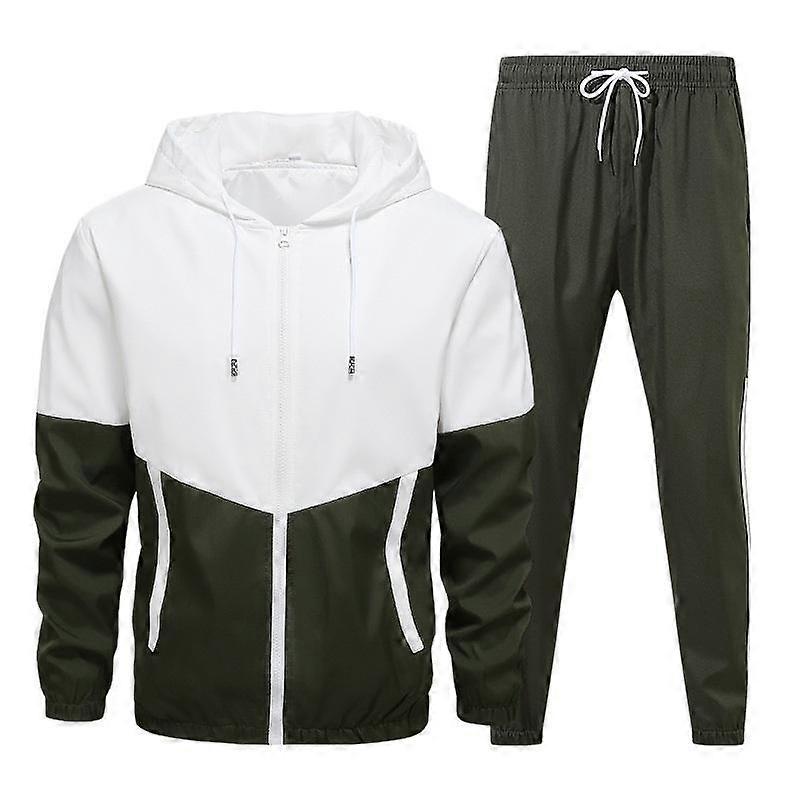 Men's 2Pcs Tracksuit Hooded Jacket Pants E Patchwork Sportswear