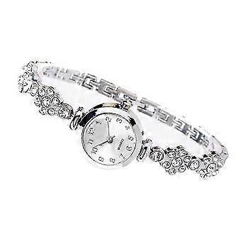 Lvpai Frauen Strass Quarzuhr Analog Display Uhr Legierung Runde Kristall Akzent Armband Armbanduhr (Silber)
