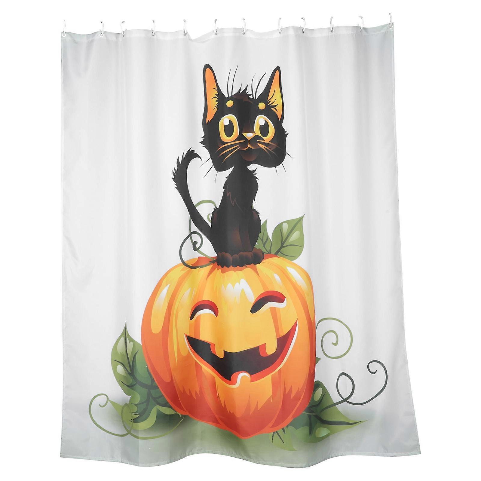 Waterproof Shower Curtain Pumpkin Pattern for 4Sets Bathroom Use