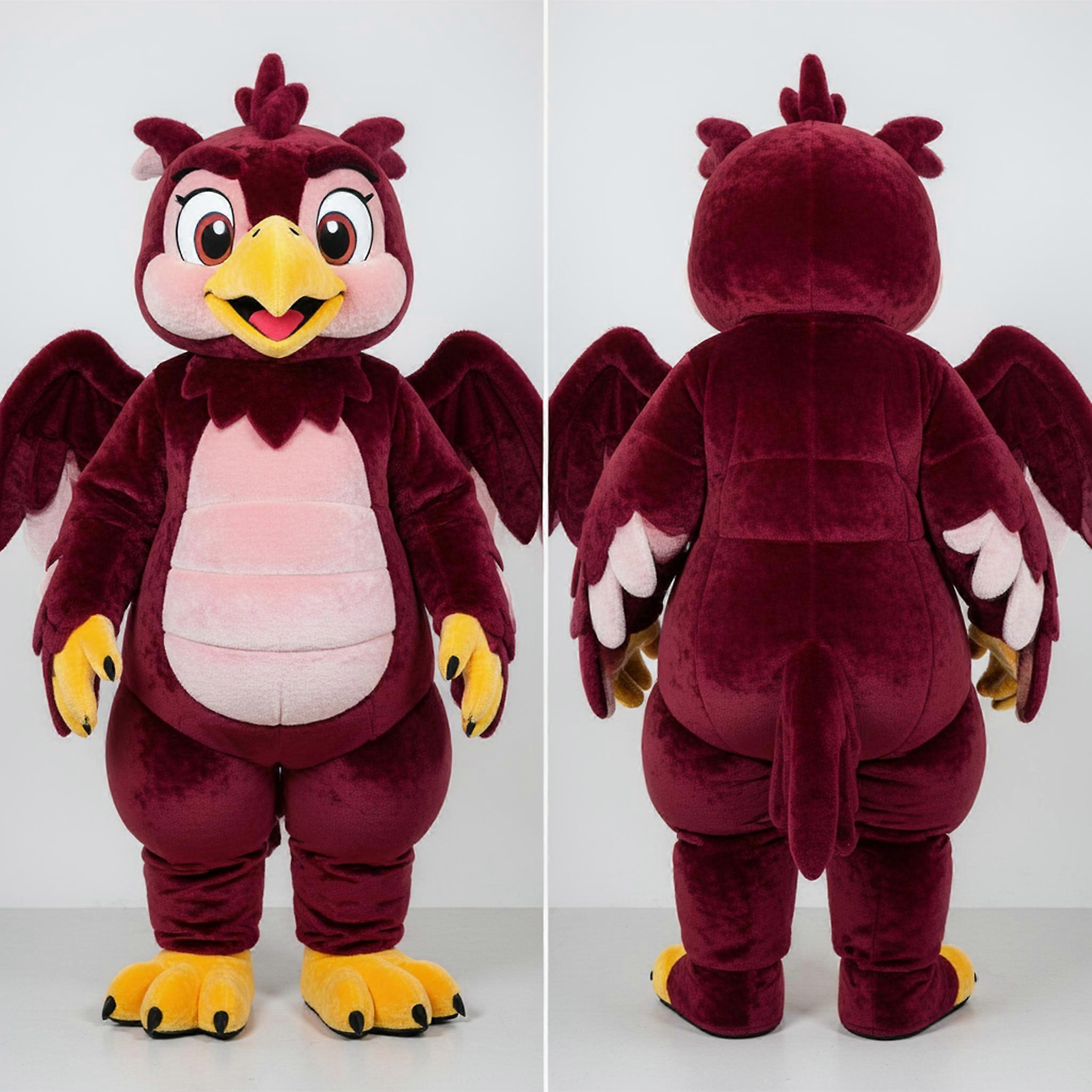 MASTICOT Maroon Feathered Harpy Mascot