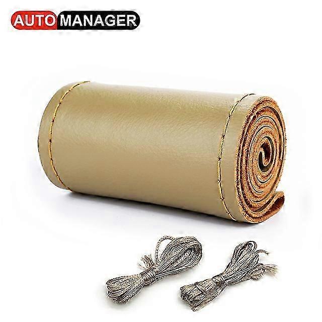 Cowhide steering cover for 38cm car with braid and thread