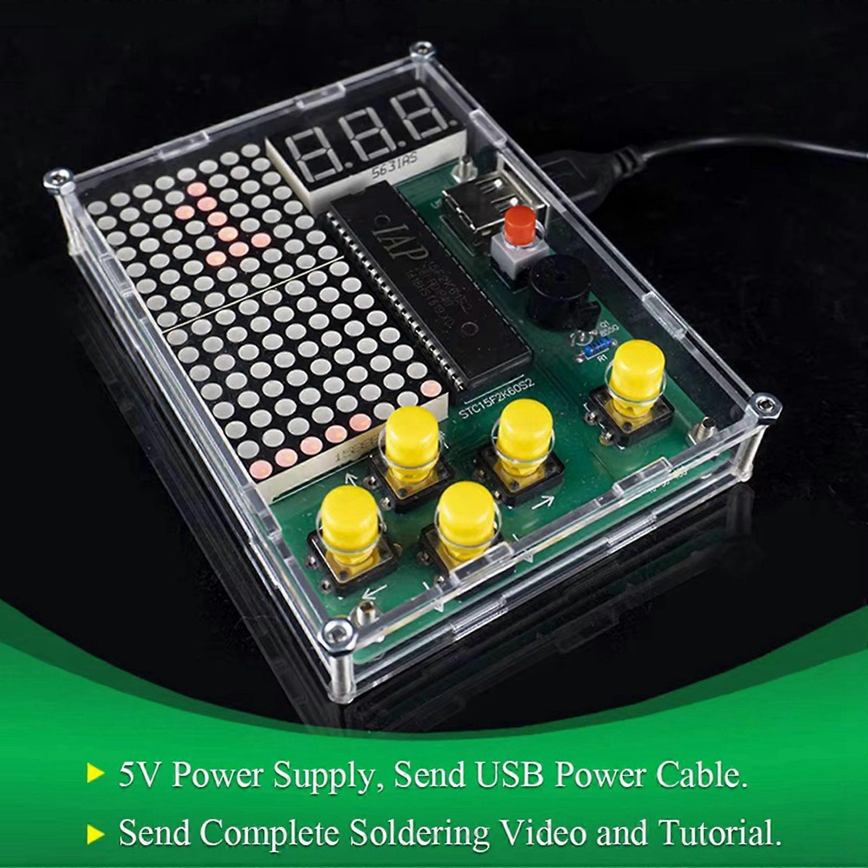 2X DIY Pixel Game Maker Kit Electronics DIY Soldering Project Practice Solder Learning Assembly with Shell