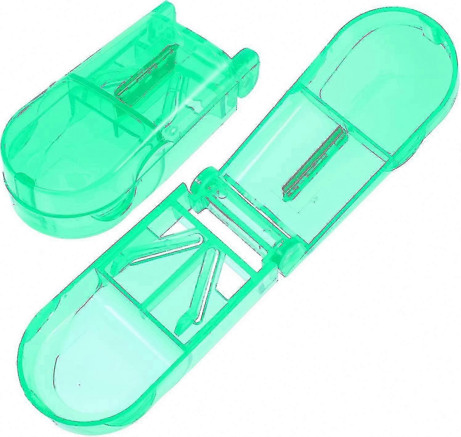 Portable Multifunctional Pill Splitter & Pill Storage Box, 2-Pack, Green