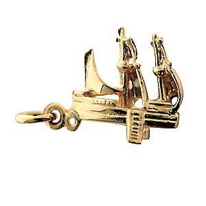 9ct Gold 14x19mm solid Pirate Schooner Pendant or Charm