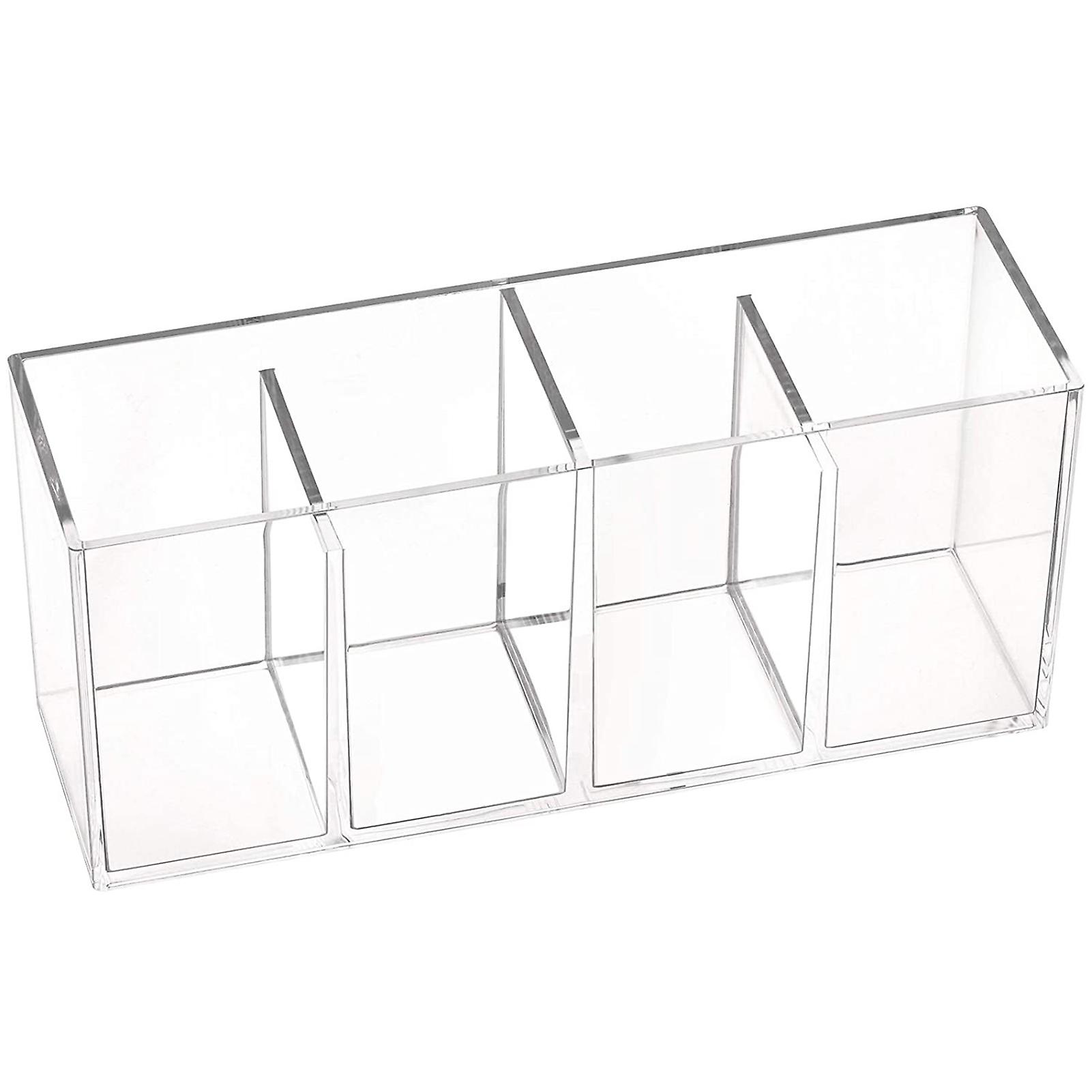 4-compartment Clear Acrylic Organizer Makeup Brush Holder Sectional Tray Storage Solution