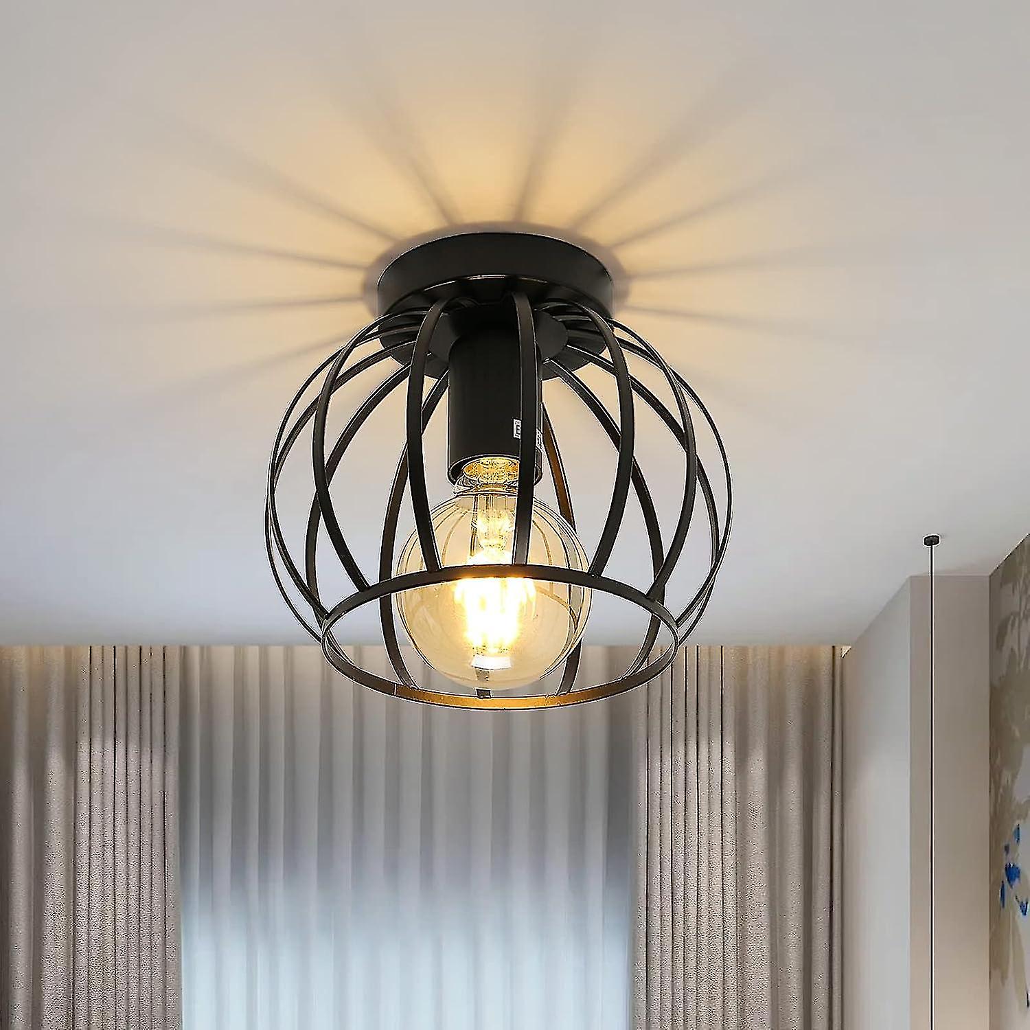 Black, Metal Cage Ceiling Lamp Shade With（10*19*18CM）Without light source