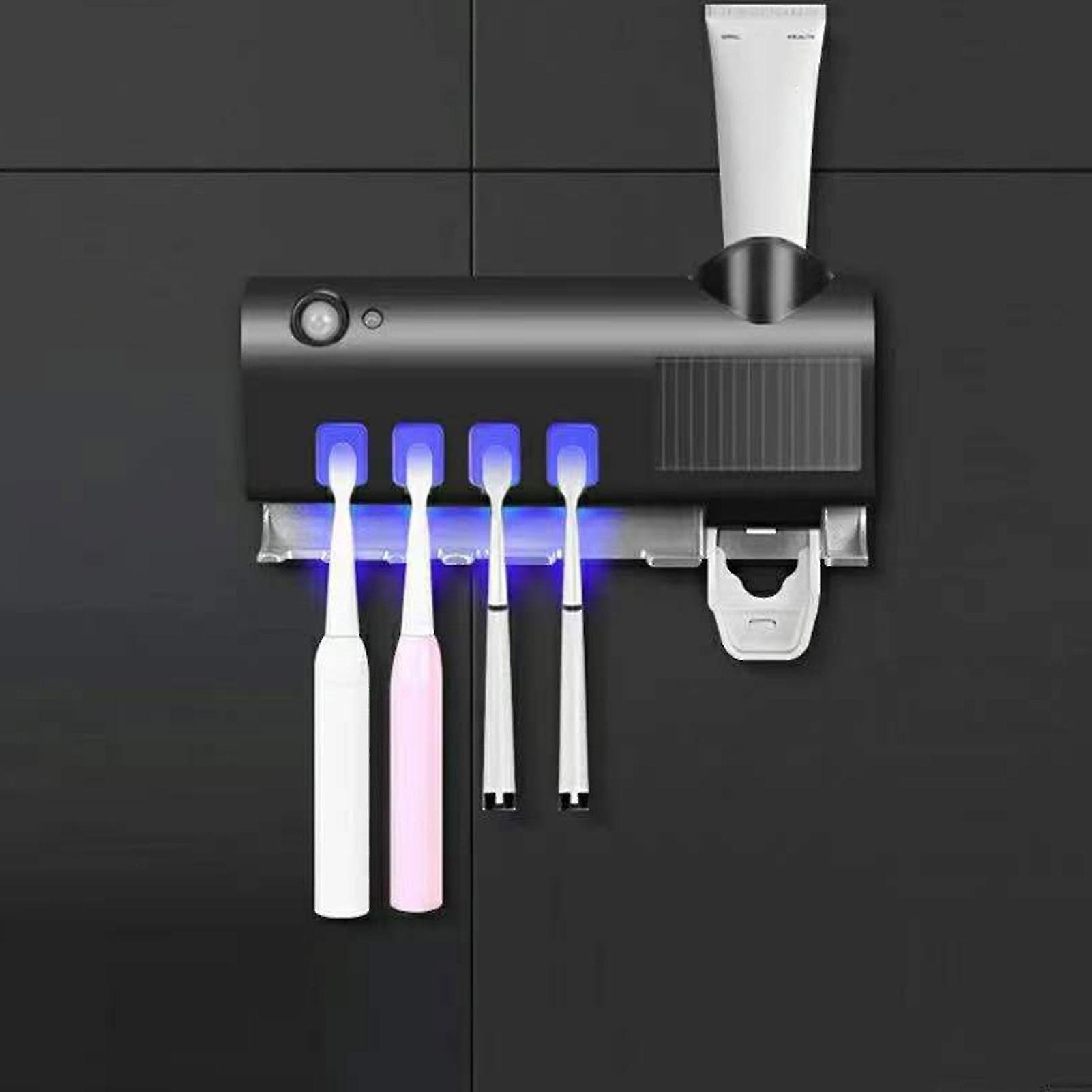 Porte-brosse à dents UV avec batterie 1200 mAh, support mural intelligent à induction, chargement USB, noir