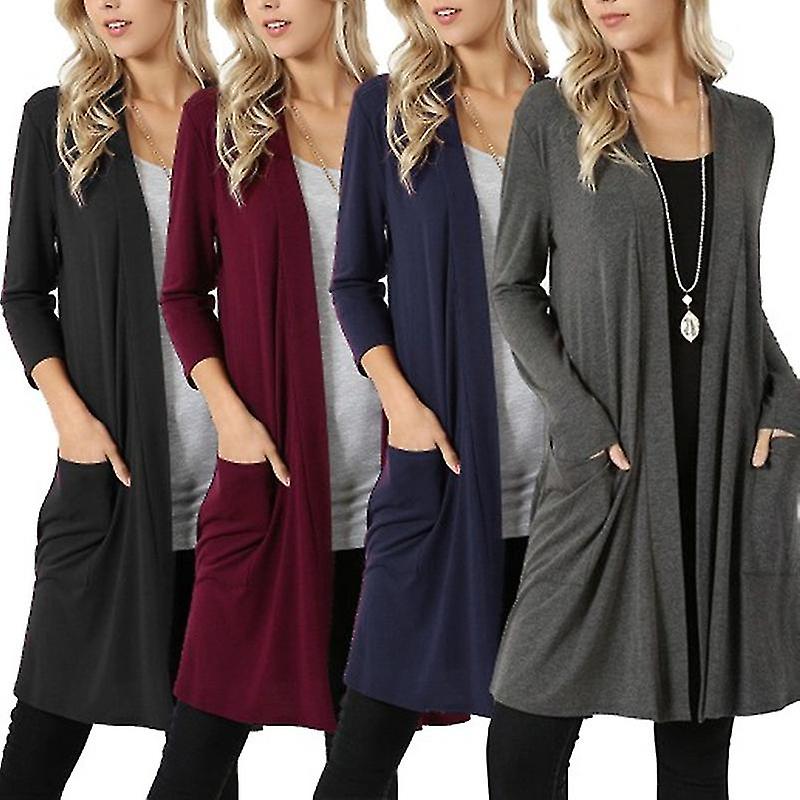 Womens Casual Lightweight Solid Long Sleeve Cardigan With Pockets Soft Drape Open Front Fall Dusters