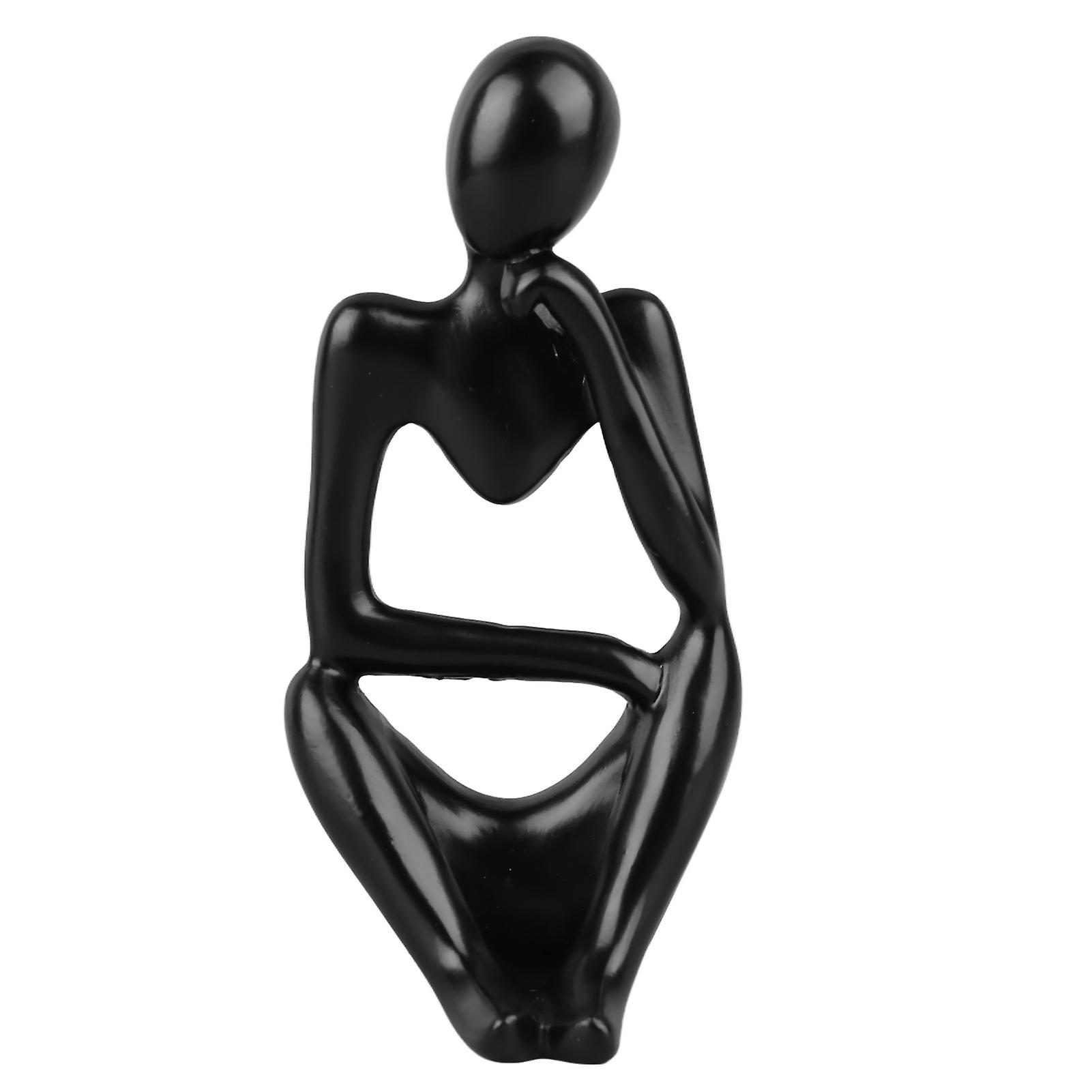 Resin Thinker Statue Abstract Thinker Figure Thinker Style Decoration for Living Room Office Book Shelf Black Left