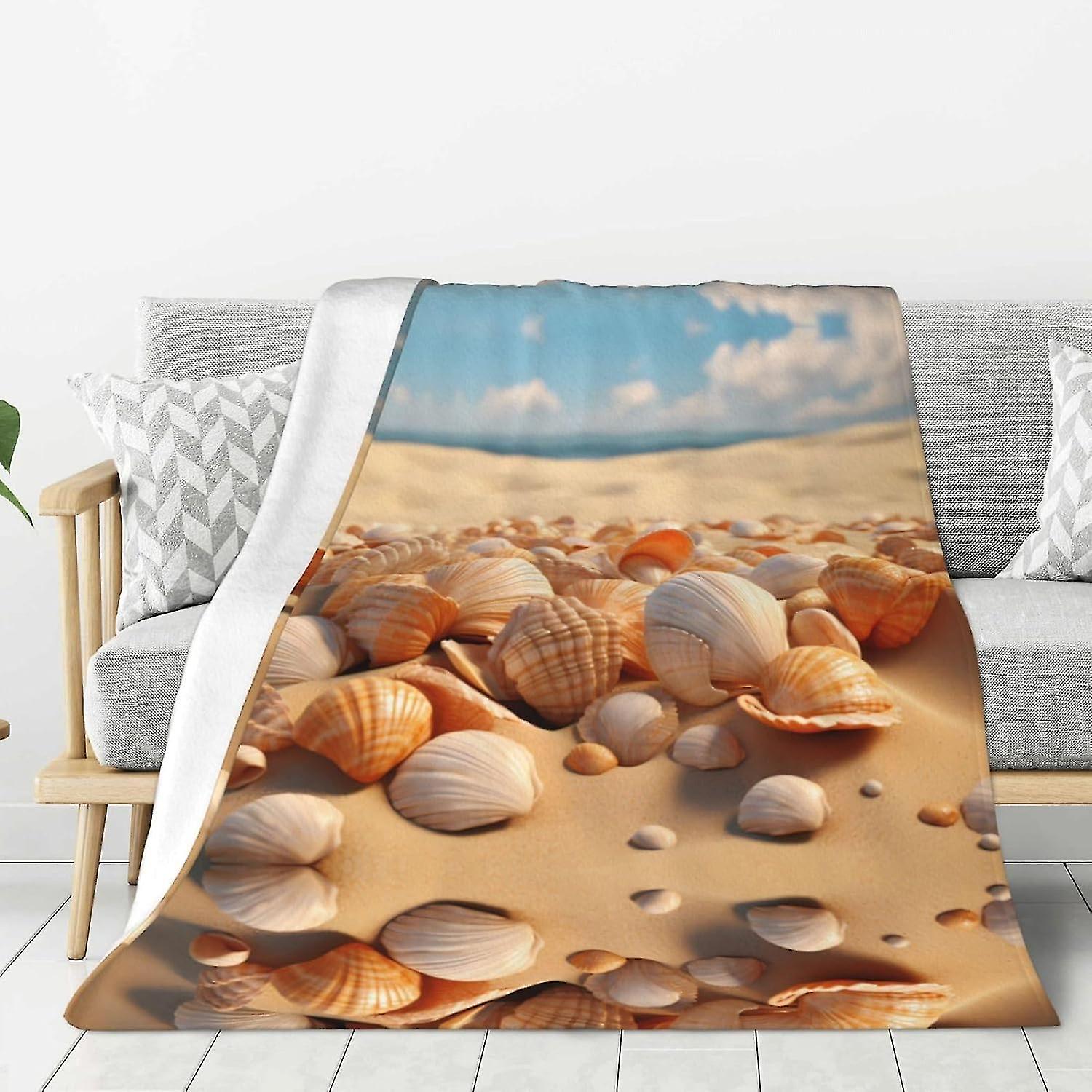 Seashells Sand Pattern Thicken Flannel Blanket 50"x40" : Lightweight, Warm And Durable, Super Soft
