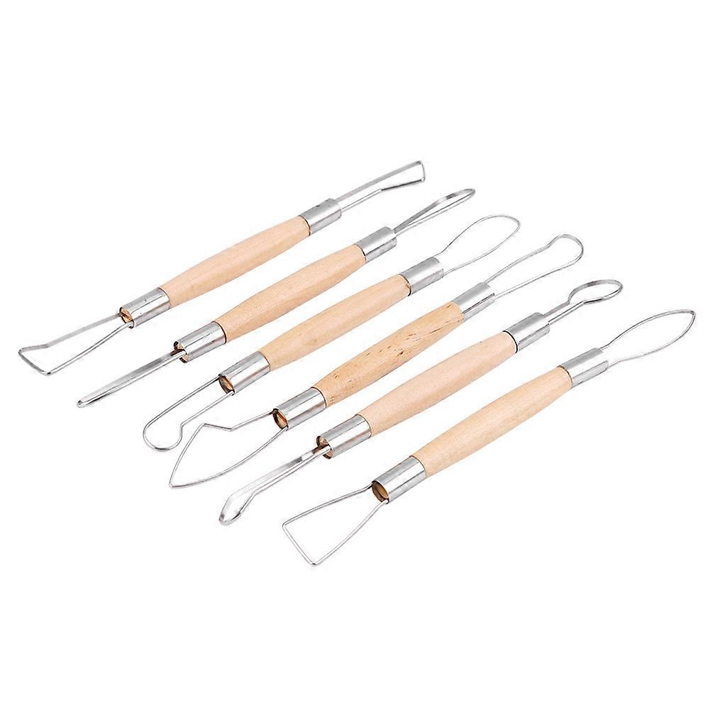 Double Head Ribbon Tool for Pottery Clay Carving, Wooden Handle Wax Sculpture DIY Craft Set for Artists and Beginners