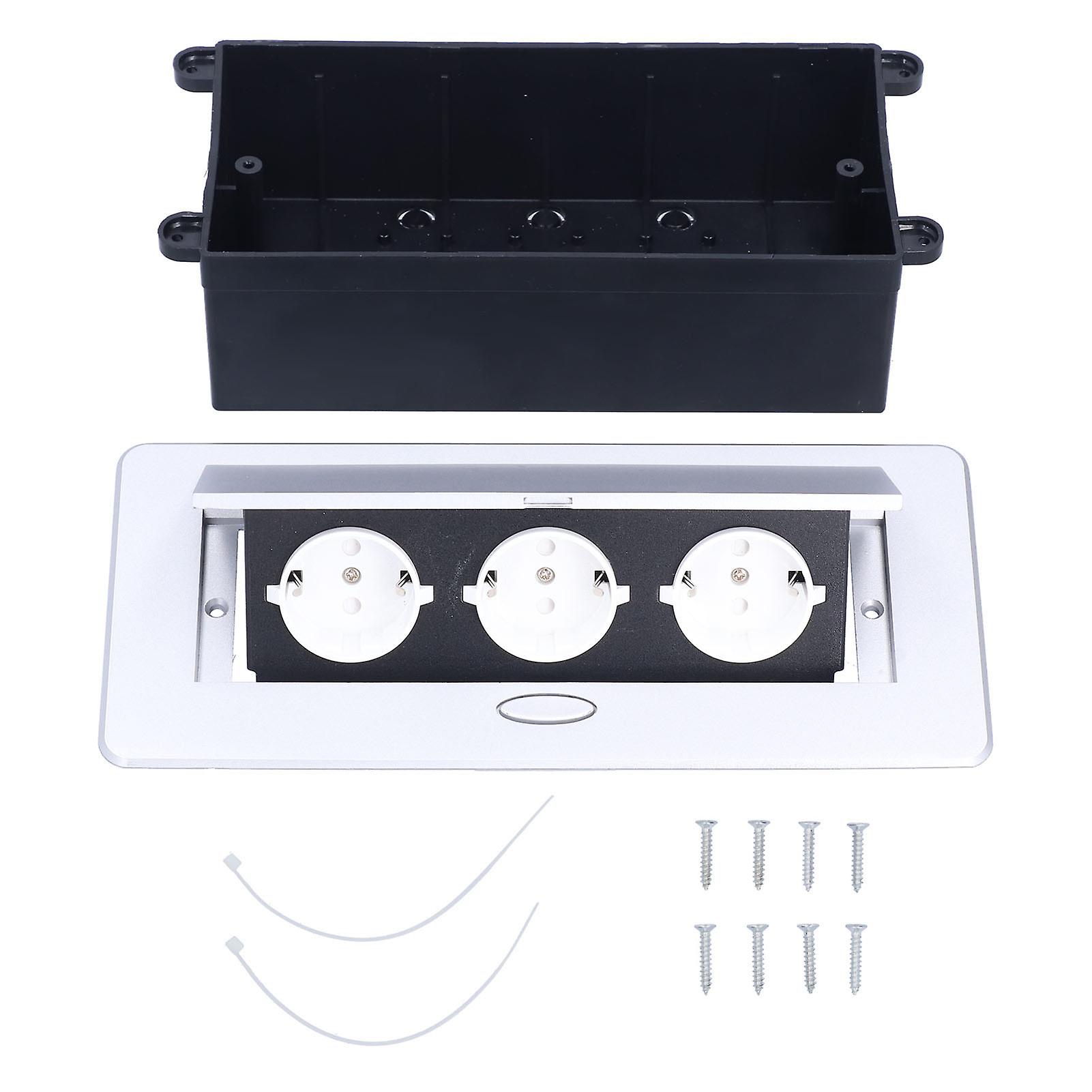 Floor Electrical Outlet Embedded Table Slow Pop Up 3 Power Socket Cover Box Kit 250V 16A