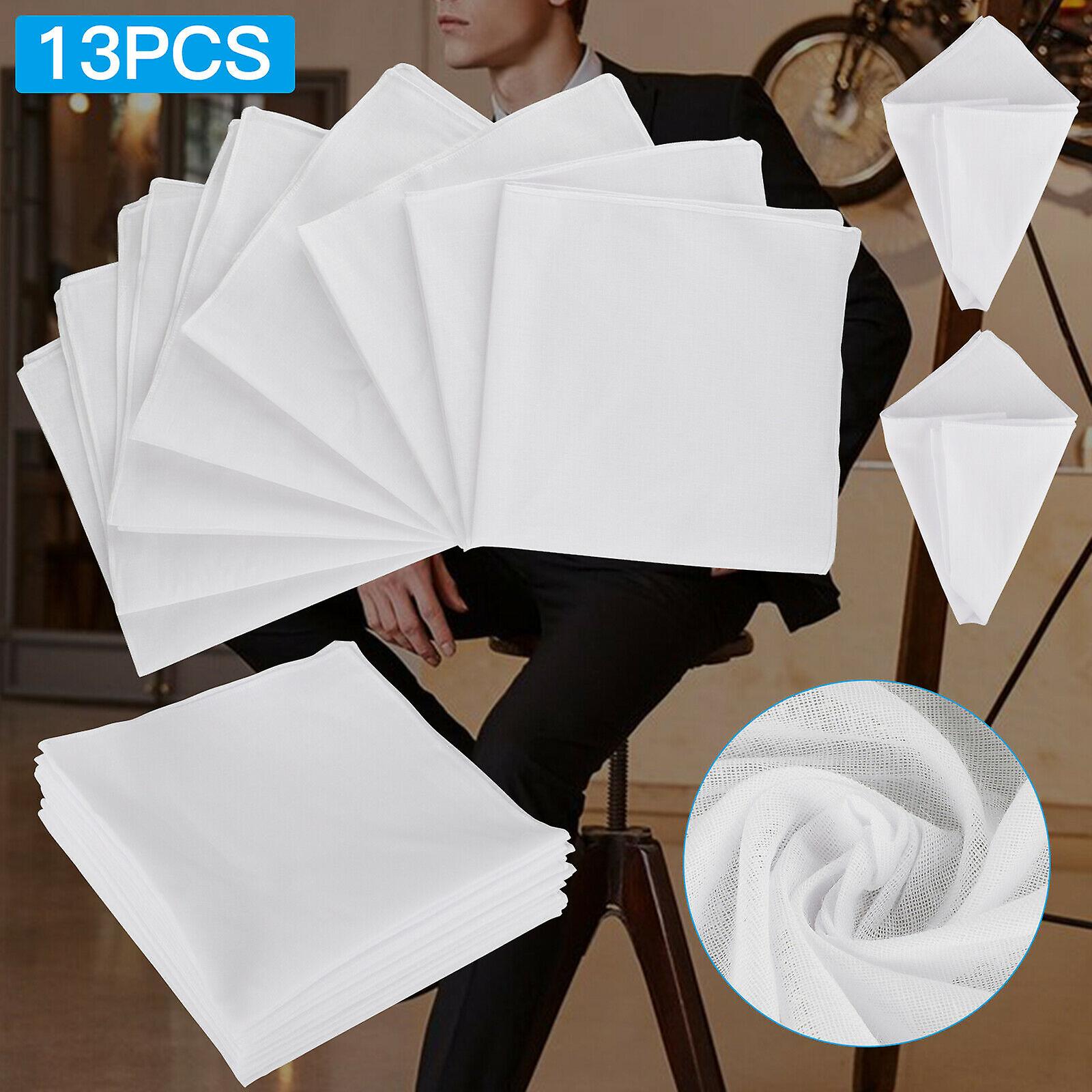Mens Handkerchiefs 100% Cotton Classic Hankies 13PCS Hankerchief Pocket White