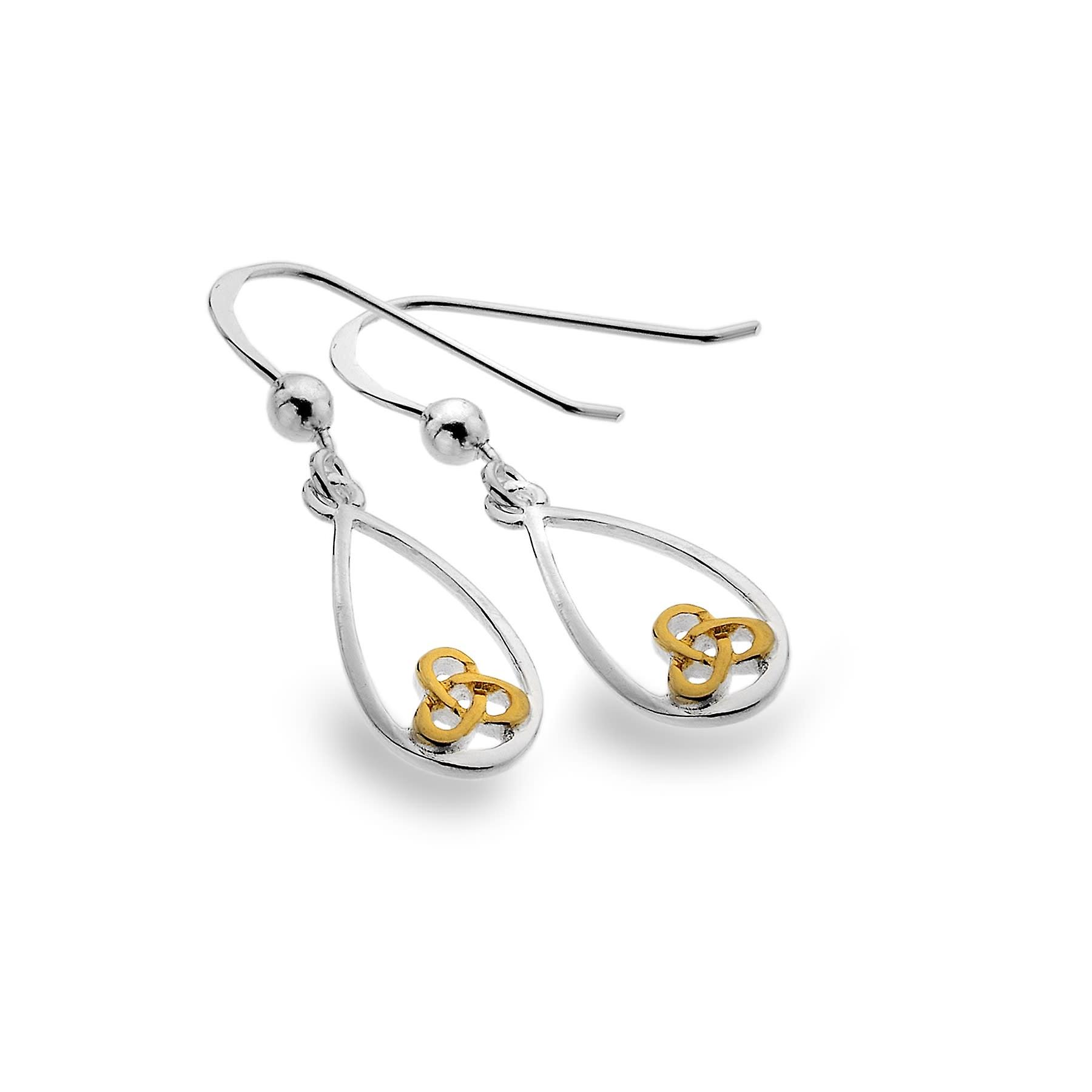 Sterling Silver Earrings - Celtic Trinity Knot + Gold Plated Teardrop