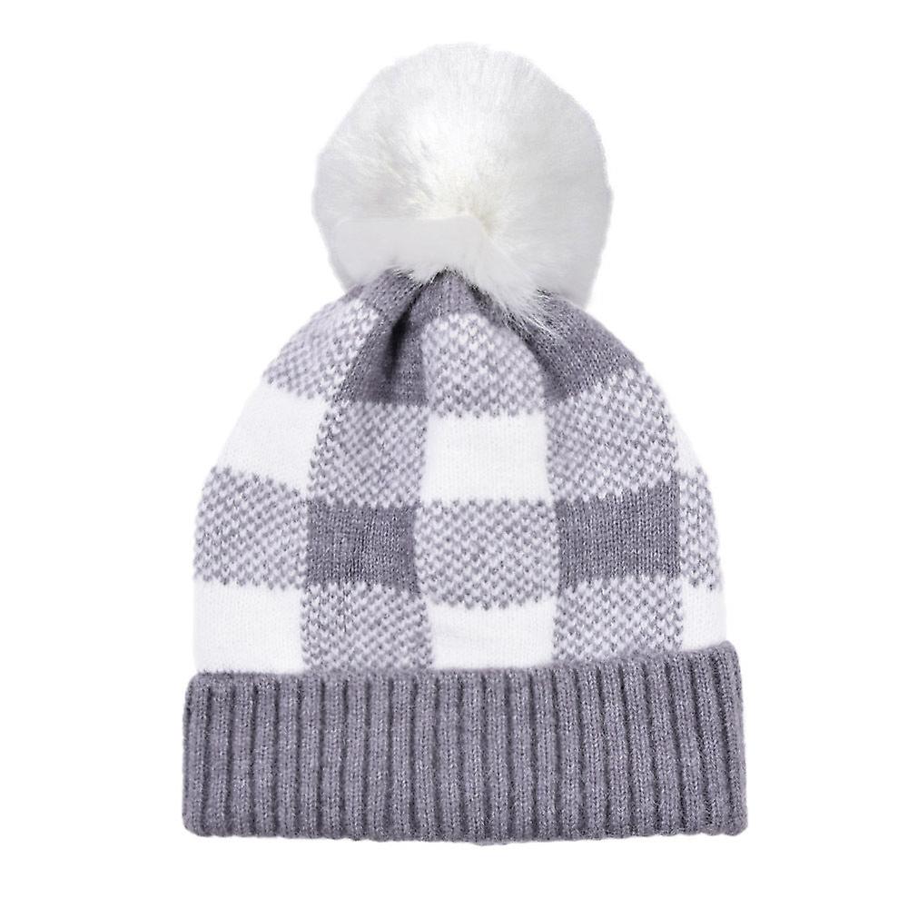 Christmas Hat Plaid Removable Fur Ball Curling Warm Knitted Hat