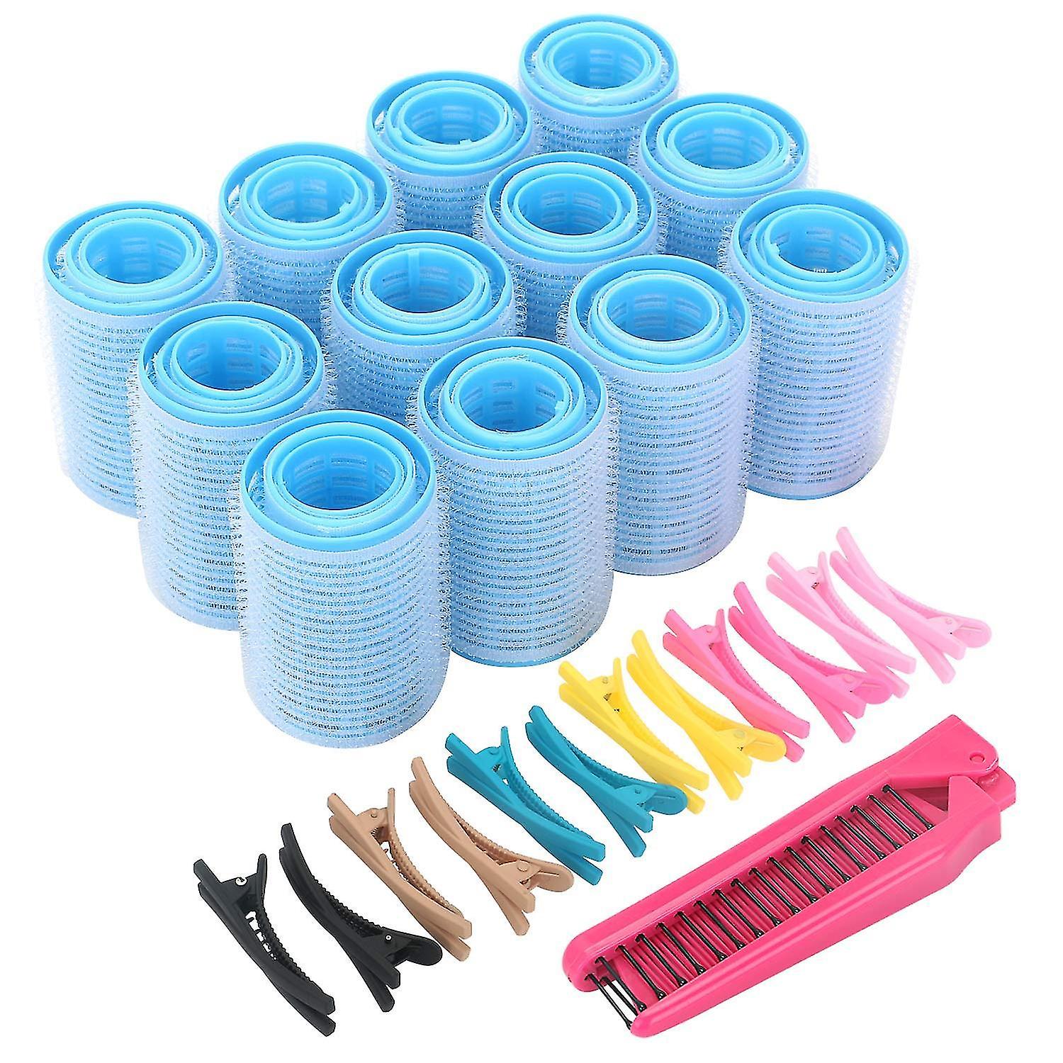 Self Grip Hair Rollers Set, With Hairdressing Curlers (large, Medium, Small), Folding Pocket Plastic