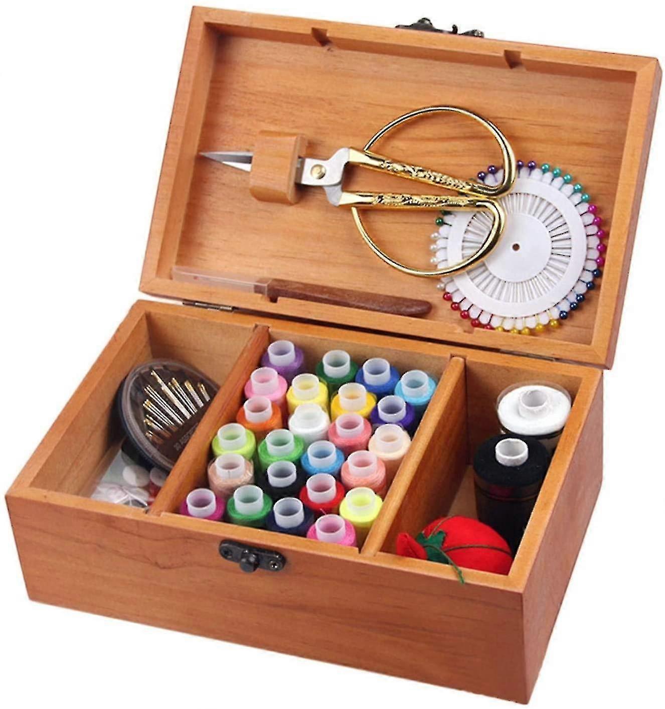 Cestino da cucito in legno / scatola da cucito con accessori per kit da cucito - scatola per organizzatore con deposito in legno