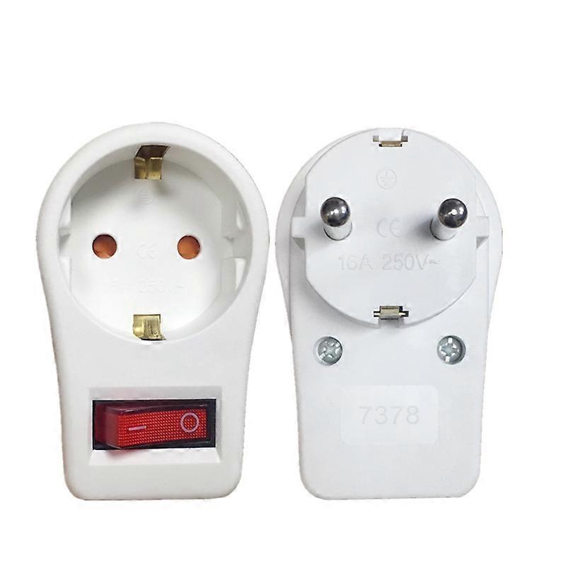 16A 250V EU Plug Connector European Type Conversion Plug 1 Way to 1 Way Power Adapter with Switch