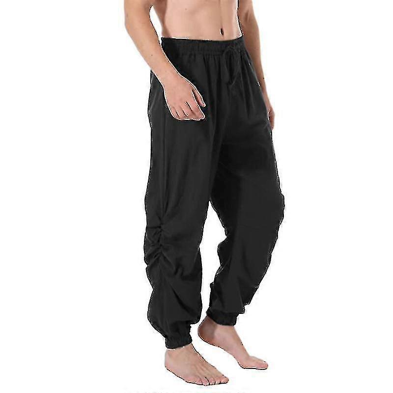 Ανδρικό βαμβάκι και λινή στερεά χρώμα casual χαλαρό δαντελένιο παντελόνι drawstring