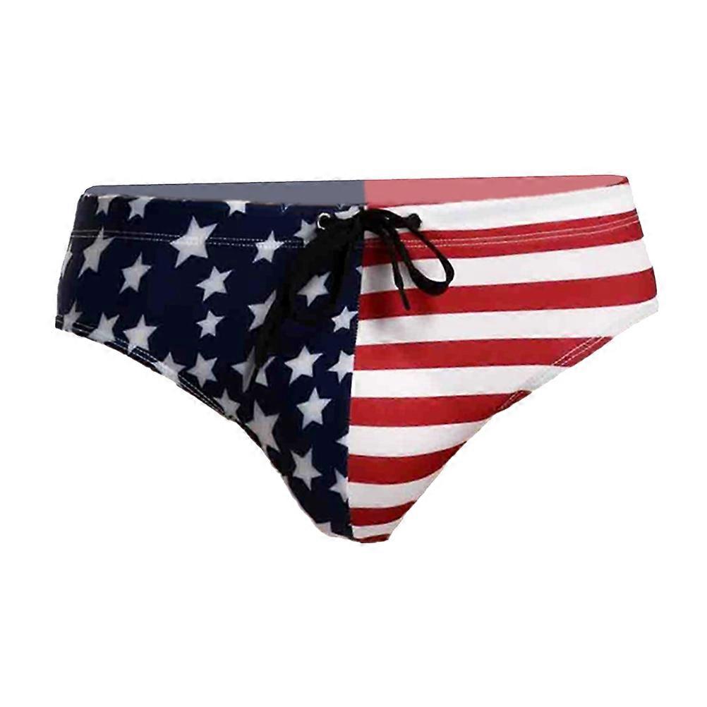 Men USA Flag Printing Brief Triangle Underpants Swimwear Bikini Briefs Beach Swimsuit Size XL Blue