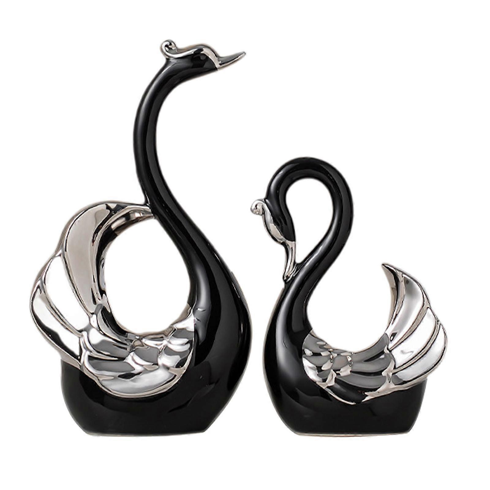 도자기 백조 커플 피규어 거실 장식 액세서리 블랙을 위한 쌍 조각상