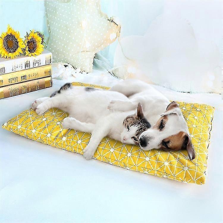 winter thick warm pet sleeping mat cat dog sleeping bed, size:l(yellow)
