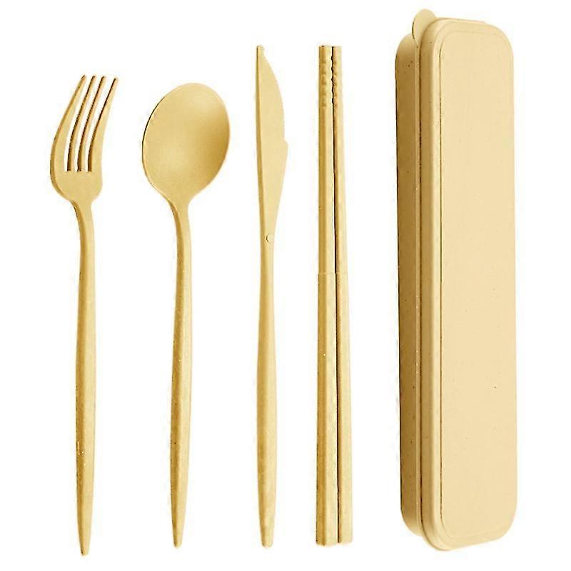 4pcs/set Reusable Portable Plastic Cutlery Set With Storage Box Students Spoon Fork Cutter Chopsticks Tableware Set For Outdoor Travel Qinhai
